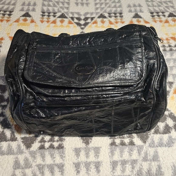 CLAIRE CHASE Black Patchwork Executive Leather Duffel Bag Weekender - Picture 11 of 13